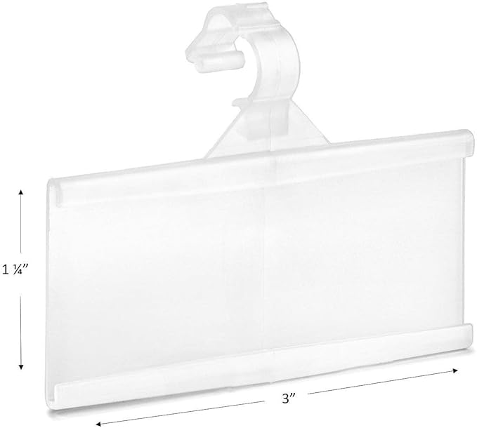 Pack of 50 - Plastic Wire Shelf Label Holder, Sign and Ticket Holder, Easy Clip Design with Tight Snap Lock Closure. Height, 1-1/4" X Width, 3" | "50 Label Inserts Included"