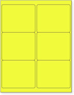 8-1/2 x 11 Neon Color High Light Fluorescent Labels for Laser & Inkjet Printer (Yellow Fluorescent, 4" x 3-1/3" - 6 Per Page | 300 Labels)