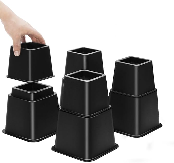 Bed Riser/Furniture Lift Bed/Bed risers/Furniture Lifter/Table risers/Frame Risers Create Under Bed Storage Heavy Duty for Furniture Height Adjustment (Black 4 Pack, 8 Inch)