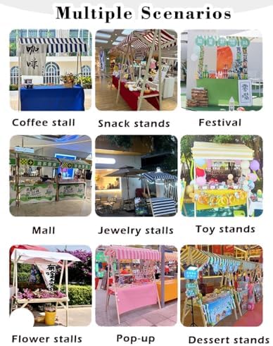 Foldable Wooden Market Stall Display Stand with Canopy & Tablecloth - Outdoor Concession Booth for Crafts, Toys, Food & Lemonade - Retail Kiosk, Portable 180x60cm (Red)