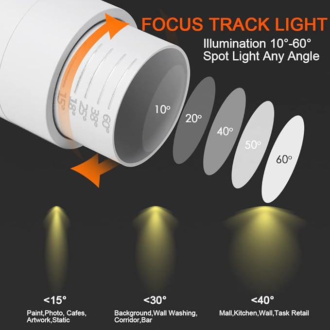 EAGLOD 15W LED H Track Lighting Heads,Focusing Track Light Head for Accent Retail Artwork, Linear Track Light H Type -4000K Daylight 120V Beam Angle 15 to 60 Degrees Halo Type 6 Pack (White)