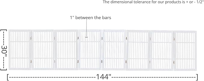 Pet Dog Gate Strong and Durable Freestanding Folding Acacia Hardwood Portable Wooden Fence Indoors or Outdoors by Urnporium (White Pet Gate, 8 Panel 30" Tall)