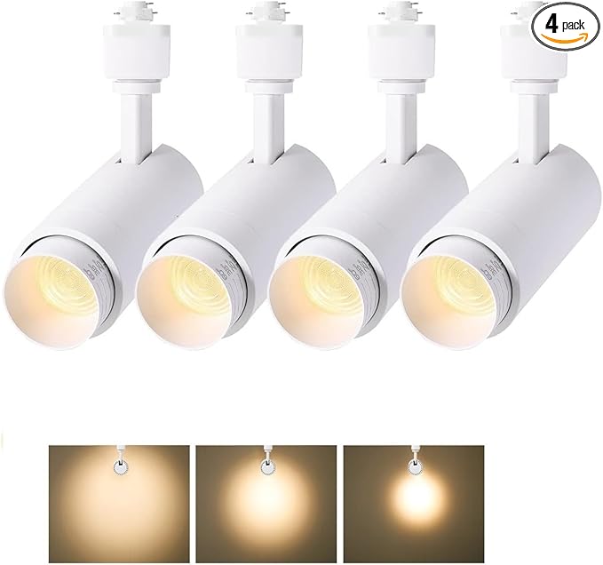 12W Zoomable Track Lighting Heads,White H Track Lighting Heads for Accent,Artwork, Retail Halo Track Lights 110V 3000K Warm White 15 °- 60 ° Beam Angle - 4 Pack (White)