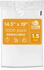 Shop4Mailers 14.5 x 19 Clear Plastic Poly Bags 1.5 Mil Self Seal Packaging for Apparel, Jewelry, Documents, Prints, Gifts, Storage – Resealable (1000 Pack)