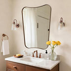 ANDY STAR Brushed Bronze Asymmetrical Mirror, 22"x30" Bathroom Mirror for Over Sink, Premium Stainless Steel Thin Frame, Antique Bronze Mirror for Wall, Butterfly-Inspired Designer Decor