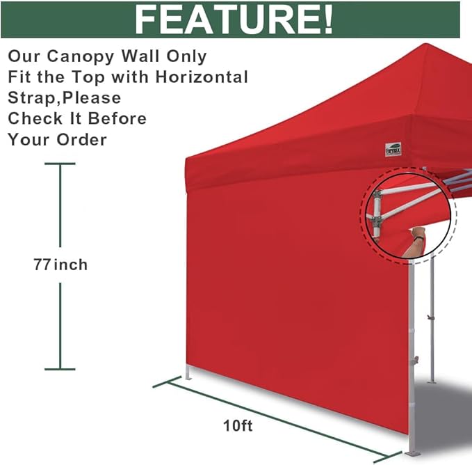 Eurmax USA Instant Canopy SunWall 10FT Pop Up Canopy Wall Sidewall with Horizontal Strap ONLY,1 Pack Sidewall(Red)