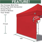 Eurmax USA Instant Canopy SunWall 10FT Pop Up Canopy Wall Sidewall with Horizontal Strap ONLY,1 Pack Sidewall(Red)