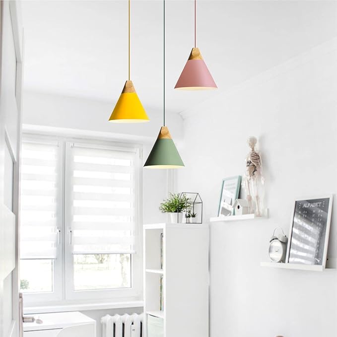 KCO Lighting Modern Cone Pendant Light 3-Pack Nordic Macaron Pendant Light Minimalist Adjustable Hanging Light Ceiling Mount Kitchen Island Pendant Lighting (Small)