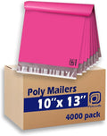 POLYSELLS 4000 pcs 10x13 Inches Pink Poly Mailers Shipping Envelopes, Strong Adhesive Sealing, Waterproof, and Tear-resistant Postal Mailing Bags for Clothing, Books, and Accessories