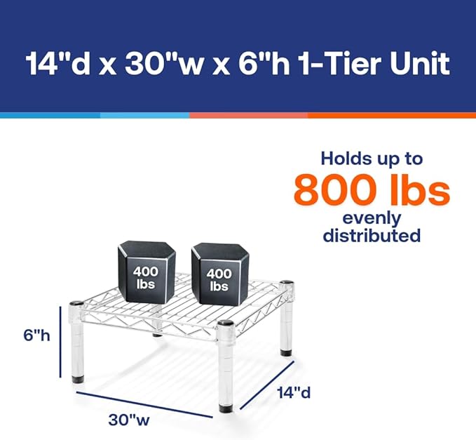 Shelving Inc. 14" d x 30" w Chrome Wire Shelving with 1 Tier Shelf, Weight Capacity 800lbs Per Shelf