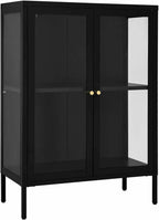 Sideboard Kitchen Buffet Storage Cabinet Storage Organizer, Black 29.5"x13.8"x41.3" Steel and Glass D320009C