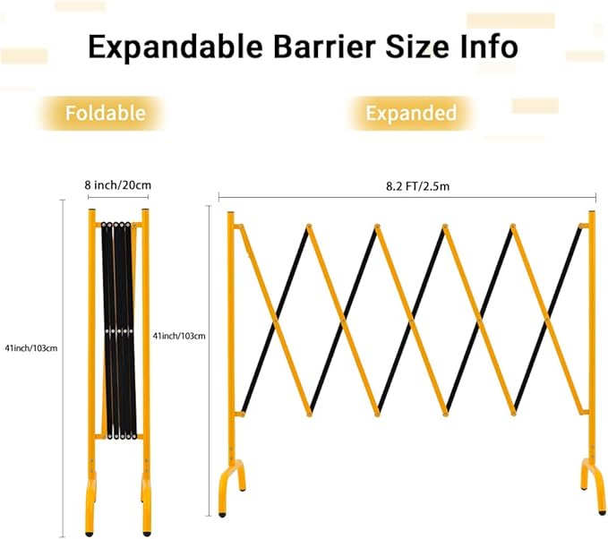 Easily Assembled Expandable Metal Barricade, Portable Safety Barrier with Casters, Flexible Fence Mobile Barrier Gate, Adjustable Traffic Fence, 8.2 Feet, Yellow and Black