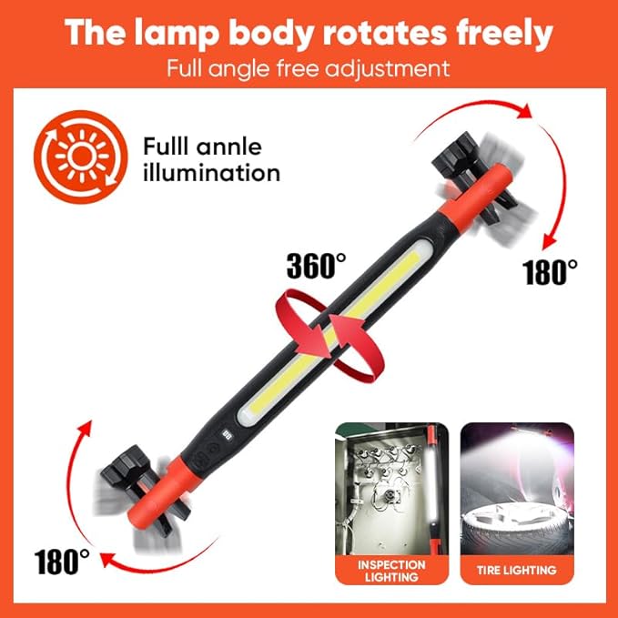 Magnetic Work Light Bar 2026 Upgraded | Rechargeable LED Light with Battery | IP55 Weather-Resistant Under Hood Light with Magnetic Base | Hooks & Clamp for Car Repair,Garage,Emergency,Power Outage