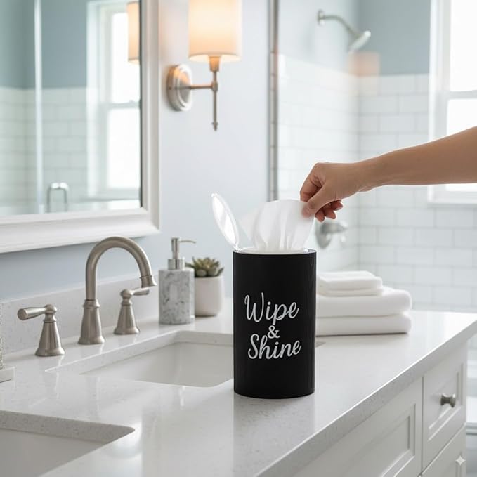 Wood Disinfecting Wipe Dispenser for Kitchen Farmhouse Countertop Organizer Storage Container Black