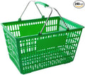 Plastic Shopping Basket, Green, 18 11/16 x 12 3/8 Inch, Steel Handles, 32L Capacity, Stackable Design for Grocery Market Store, 12 Pack