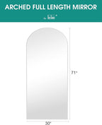 TinyTimes Full Length Mirror, 71''x30'' Floor Mirror with Stand, Arched Wall Mounted Mirror, Large Full Body Mirror with Aluminum Frame Hanging or Leaning for Bedroom, Living Room, Cloakroom (White)