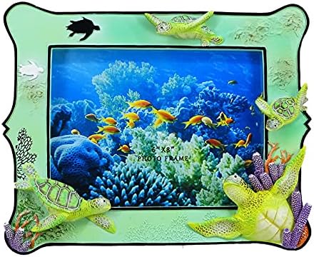 6x8 Inch Sea Turtle Resin Picture Frame - Ocean-Themed Tabletop Photo Display with Turtle Figurine, Feng Shui Lucky Wealth Home Decor, Beach & Marine Art Gallery Decor