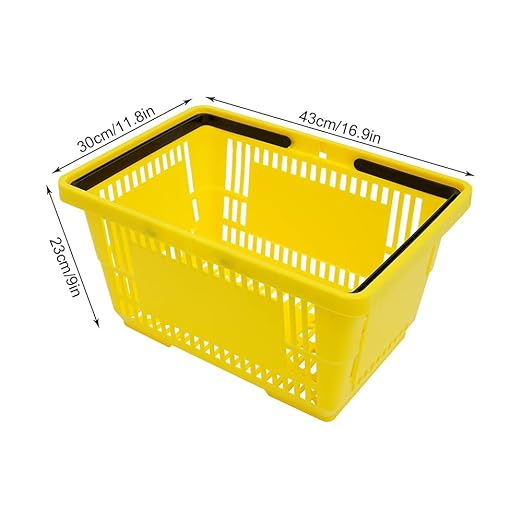 12Pcs 18L Shopping Baskets with Handles, Portable Plastic Retail Grocery Baskets Large Capacity for Stores, Supermarket, Retail, Groceries Shopping (Yellow)