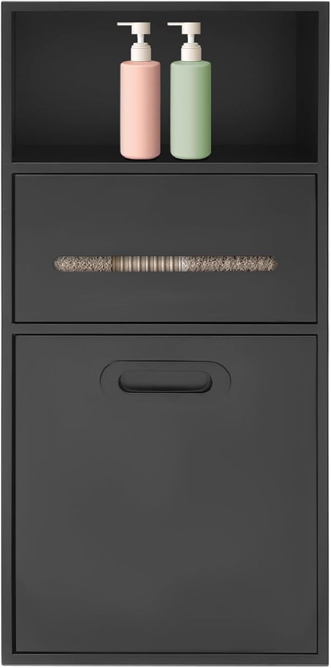 Stainless Steel Shower Niche with Trash Can Stainless Recessed Storage Cabinet Black 26 * 11.8 No Tile Needed Wall Niche Recessed Toilet Paper Holder for Kitchen Living Room Bedroom Hotel