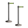 CCW Set of 2 Retractable Belt Barriers Stanchion, Polished Stainless Steel Post, RBB-100 (7.5 Foot Belt, Olive Belt)