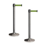 CCW Set of 2 Retractable Belt Barriers Stanchion, Polished Stainless Steel Post, RBB-100 (9 Foot Belt, Olive Belt)