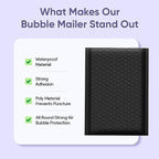 Black 14.25x20 Inch Poly Bubble Mailers #7 | Self Seal Large Padded Envelopes | Air Cushioned Bubble Mailer | Usable Size 14.25x19 Inch | Waterproof Lightweight Mailing Shipping Bags | 50 Pack Bulk