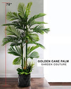 Deluxe 78" Golden Cane Palm Artificial Tree + Premium Fiddle Leaf Foliage in 8" Base + 12" Plant Pot Skirt + Bonus USA Flag Style Pot Pant