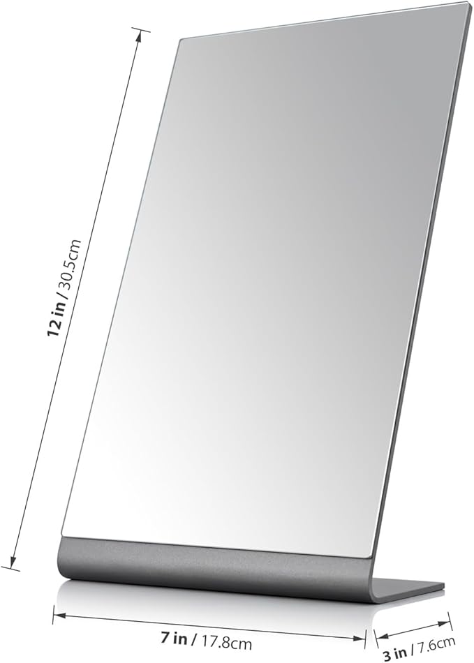 Rectangular Makeup Mirror for Desk, 12 inch Aluminum Free Standing Table Mirror, Bathroom Counter Mirror, Space Black