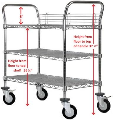 Omega 3 Tier Heavy Duty Rolling Utility Carts with Wheels and Handle Bar, NSF Certified 1200LBS, Commercial Serving Storage Cart for Warehouse Garage Kitchen, 24" Deep x 54" Wide x 39" High, Silver