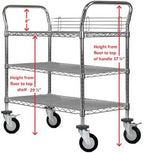 Omega 3 Tier Heavy Duty Rolling Utility Carts with Wheels and Handle Bar, NSF Certified 1200LBS, Commercial Serving Storage Cart for Warehouse Garage Kitchen, 21" Deep x 72" Wide x 39" High, Silver