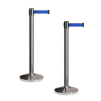 Crowd Control Warehouse CCW Set of 2 Retractable Belt Barriers Stanchion, Polished Stainless Steel Post, RBB-100 (9 Foot Belt, Blue Belt)