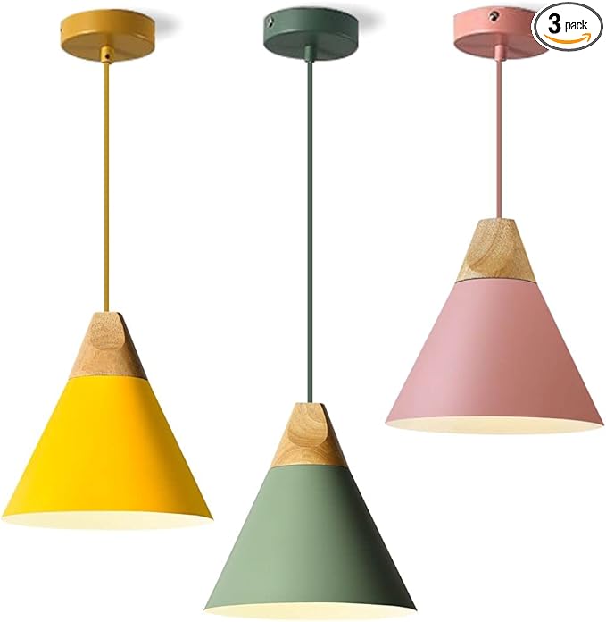 KCO Lighting Modern Cone Pendant Light 3-Pack Nordic Macaron Pendant Light Minimalist Adjustable Hanging Light Ceiling Mount Kitchen Island Pendant Lighting (Small)