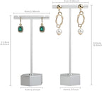 GemeShou Metal 2pcs Earring T Stand Silver Retail Display Holder for Show, White T Bar Jewelry for Online Store Photography 【Silver-Hexagon Base 2pcs Height 4.5" and 5.3"】