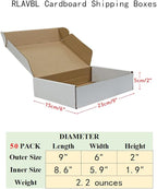 RLAVBL 9x6x2 Shipping Boxes Set of 50, White Small Corrugated Cardboard Box, Mailer Box