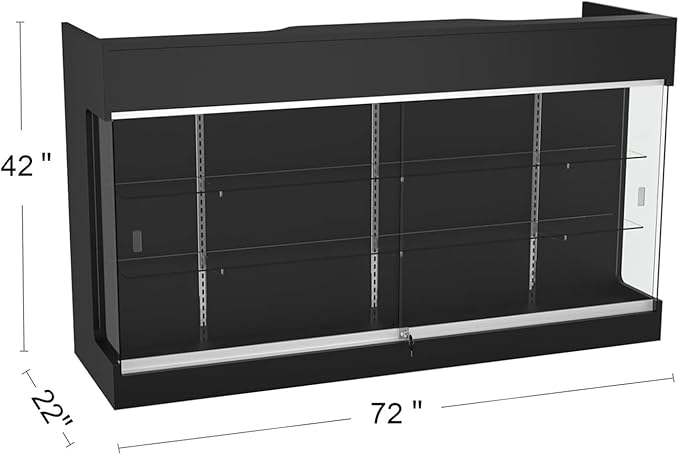 72" W x 22" D x 42" H - Tempered Glass Retail Display Case, Black Reception Desk, Retail Checkout Counter with Lockable Drawers, Suitable for Offices, Retail Stores and Boutiques