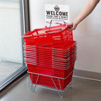 Metal Grocery Market Shopping Basket Stand, Silver, 17.5 x 12.5 x 38 Inches, Floor Standing Display Rack, 12 Basket Capacity