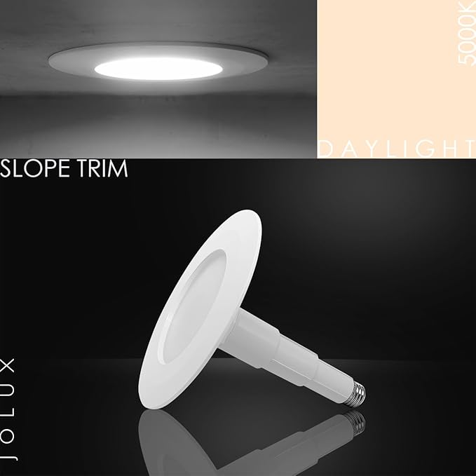 Jolux 12-Pack 5/6" Retrofit LED Recessed Lighting,12W=60W,5000K Daylight,800 Lumens,Dimmable Can Lights,Damp Rated,Simple Installation Adjustable Retrofit Downlight,ETL,Bevel Trim