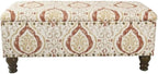 Homepop Home Decor | Upholstered Bench with Nailhead Trim | Large Ottoman with Storage for Living Room & Bedroom | Decorative Home Furniture, Orange and Cream Medallion