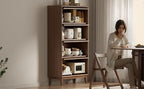 Solid Wood Book Case 4Tier Bookshelves with Tempered Glass Flip-Up Doors Brown Finish Adjustable laminate, Bookshelf Versatile Pantry Cabinet with Storage Home Office (Original Wood D14xW32xH60")