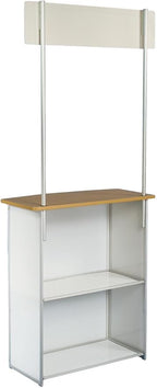 Promotional Trade Show Counter with Header, Carrying Bag Included - White Corrugated Plastic with Aluminum Frame and Laminate Countertop