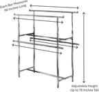 Econoco Double Bar Clothing Rack – Adjustable Garment Display with Rectangular Hangrail, Chrome (Base + Hang Bars)