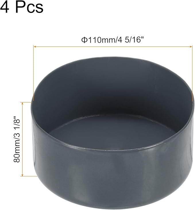 uxcell 4pcs Rubber End Caps 110mm(4 5/16 Inch) ID x 80mm(3 1/8 Inch) H Vinyl Round End Cap Cover Screw Thread Protectors Dark Grey