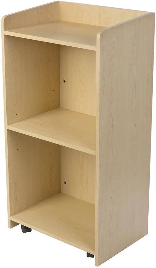 Displays2go Hostess Station, Hidden Wheels, Adjustable Shelf, Maple (LCKDPHSMP)