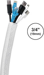 3/4"-50ft Extra-Long Braided Cable Sleeve Protector - Self-Wrapping Pet-Proof Wire Loom for Home Theater, Office, Car Engine, Chew-Resistant Cord Cover, White