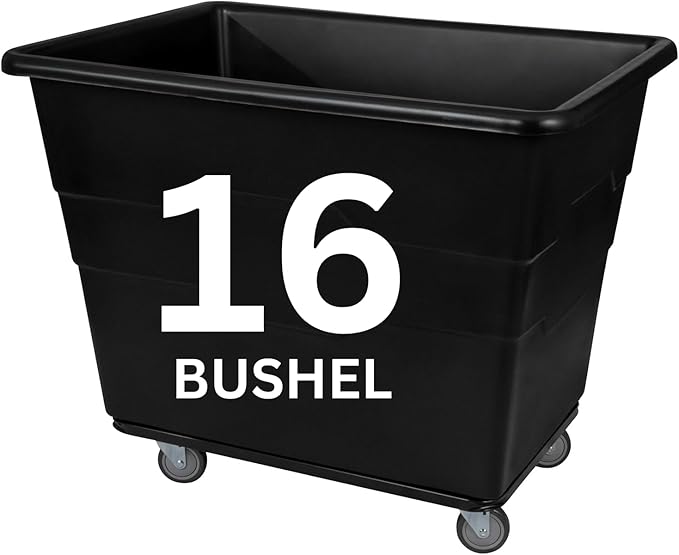 Commercial 16 Bushel Utility Cart with Steel Base, Poly Box Basket Truck, Laundry Cart, and Rolling Trash Bin, 47-Inch x 34.75-Inch x 35.5-Inch, 1000 Pound Weight Capacity, Black