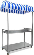 Outdoor Food Cart with Canopy, Portable Street Vendor Stand, Foldable Commercial Vending Trolley Kiosk for Market, Street Food and Events(Blue,39.4x19.7in)