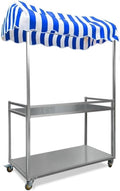 Outdoor Food Cart with Canopy, Portable Street Vendor Stand, Foldable Commercial Vending Trolley Kiosk for Market, Street Food and Events(Blue,47.2x23.6in)