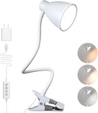 BOHON Clamp Lamp Reading Light 5 Color Modes 10 Brightness Dimmer Bedside Lamp 10W 38 LED Desk Lamp with Auto Off Timer 360° Flexible Gooseneck Clip on Light for Bed Office, Adapter Include, White
