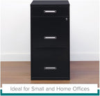 Scranton & Co 27.32" H x 18" D 3-Drawer Modern Metal Filing Cabinet with Pencil-Drawer, High-Sides, Letter Size, Patented Glide Suspension, for Small Office/Home Office, in Black