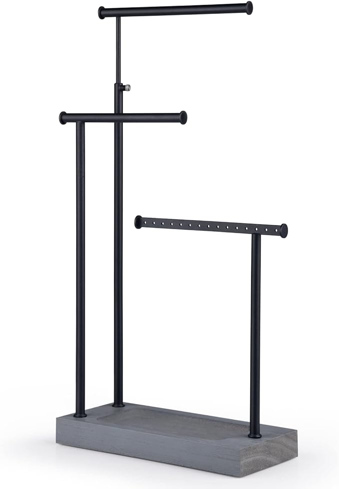 SRIWATANA Jewelry Organizer Display Extra Tall Necklace Holder 3 Tier Jewelry Tree Stand, Gift Idea (Weathered Grey & Black)